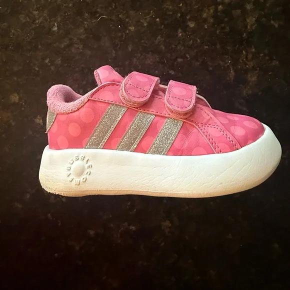 Adidas Disney Grand Court Minnie Mouse silver sparkle Pink Sneakers size 8 - Picture 6 of 16